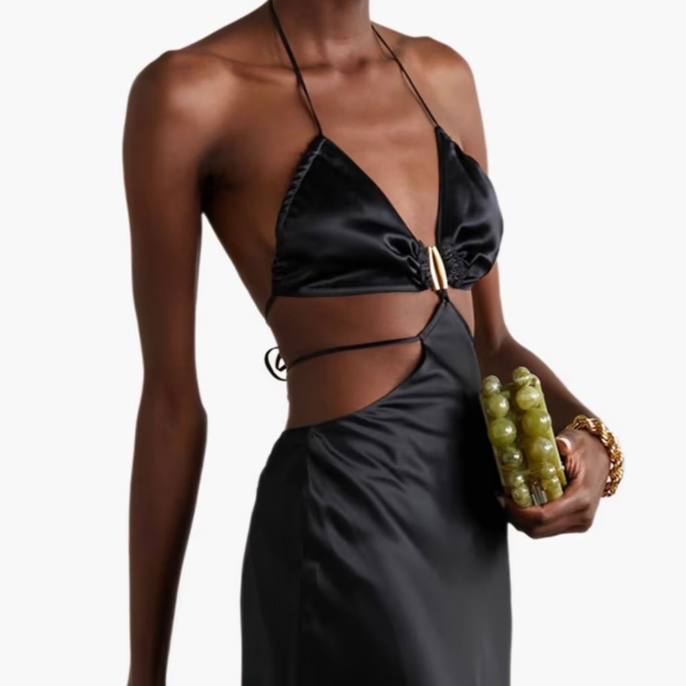 Cult Gaia Colette Embellished Cutout Satin Maxi Dress New With Tags